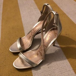 Sam Edelman Patti heels in light gold metal leaf